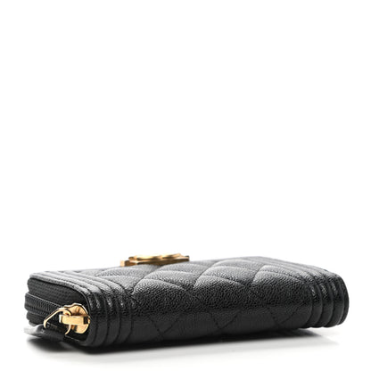 Chanel Caviar Quilted Boy Zip Around Coin Purse Wallet Black 4 of 8