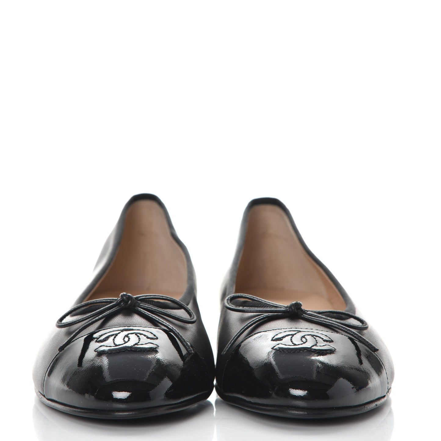 Lambskin Patent Cap Toe Ballerina Flats 41 Black