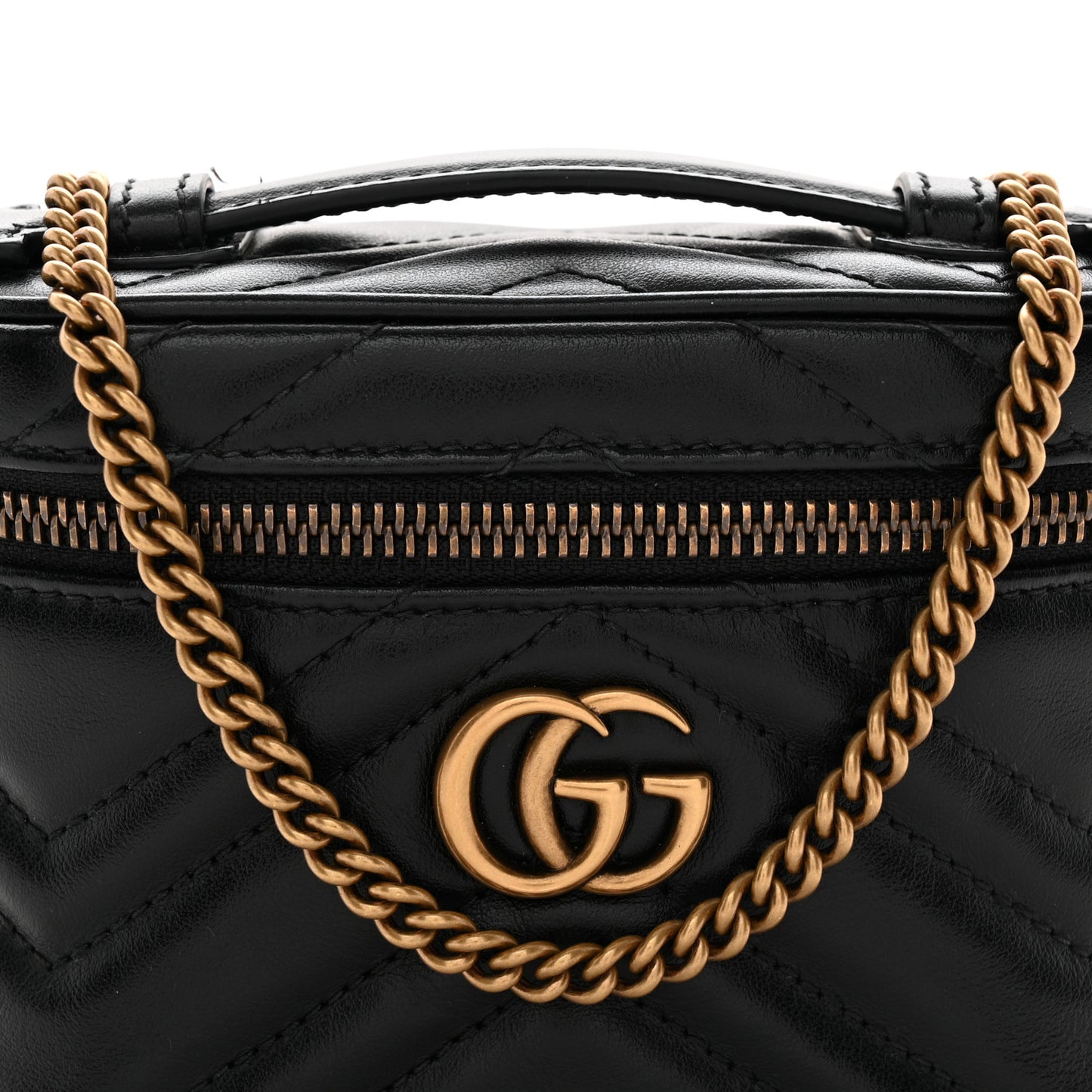 Calfskin Matelasse Chevron Mini GG Marmont Top Handle Bag Black