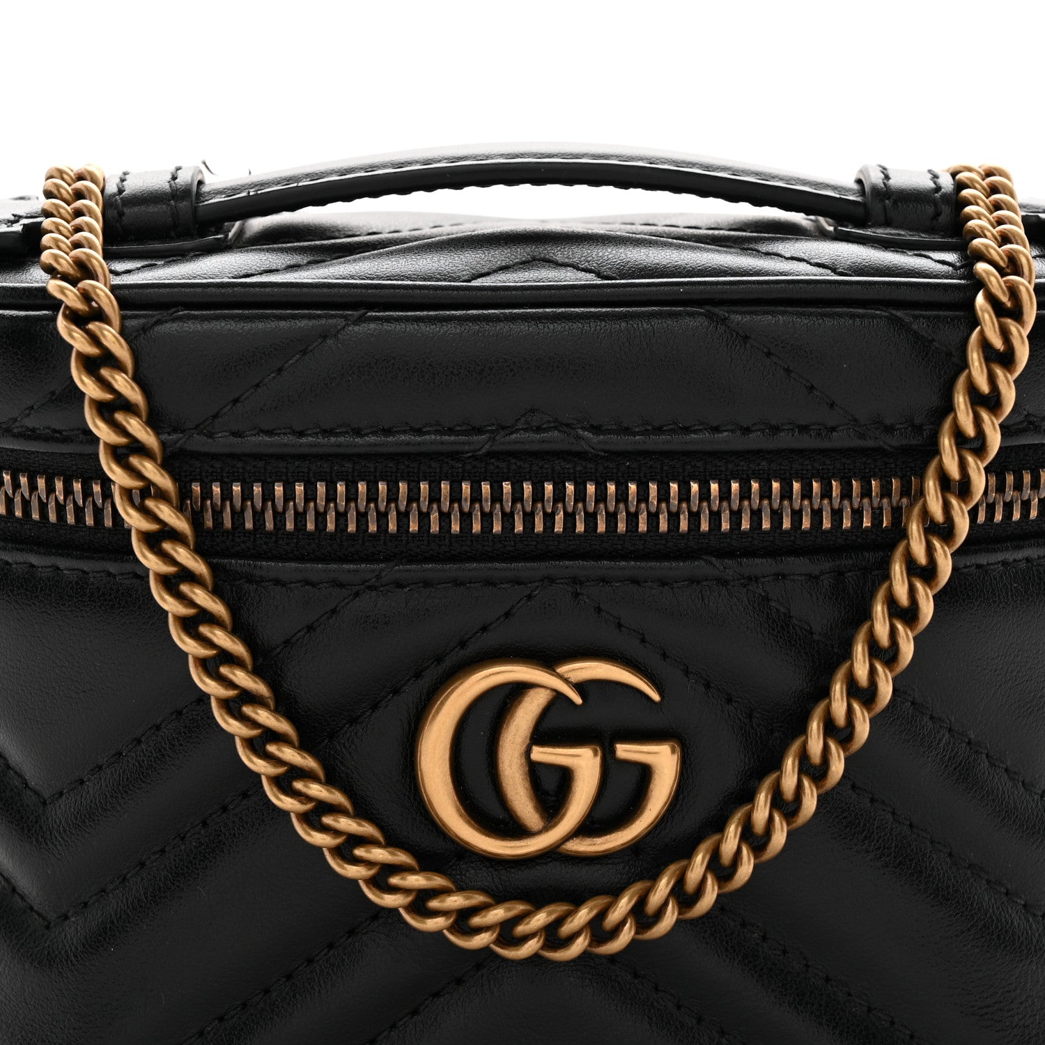 Gucci Calfskin Matelasse Chevron Mini GG Marmont Top Handle Bag Black 8 of 11