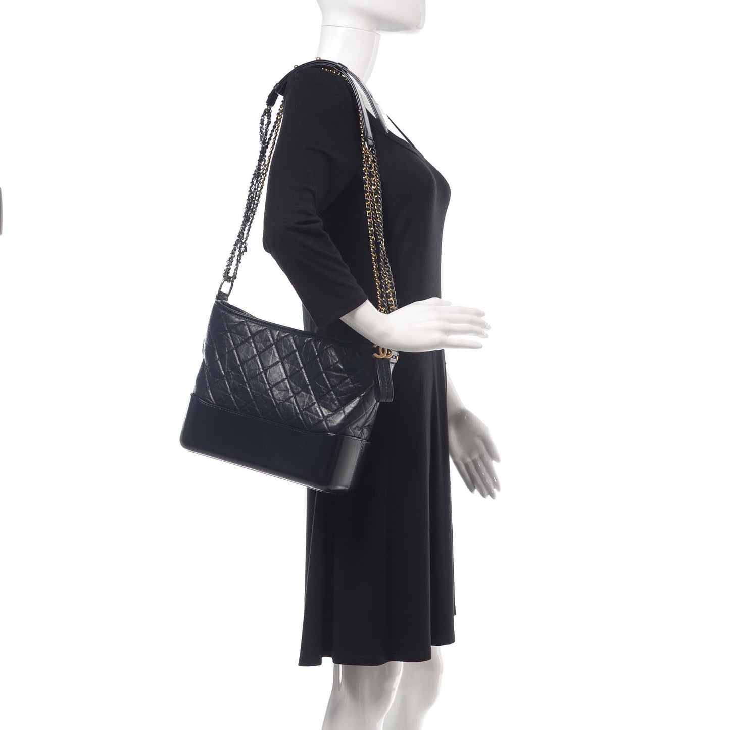 Aged Calfskin Quilted Medium Gabrielle Hobo Dark Navy Blue