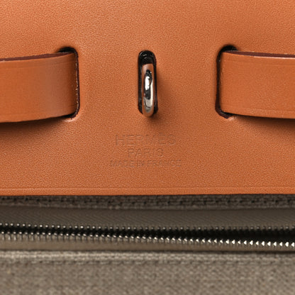 Hermes Military Toile Vache Hunter Herbag Zip Retourne 31 PM Beton Naturel 7 of 11