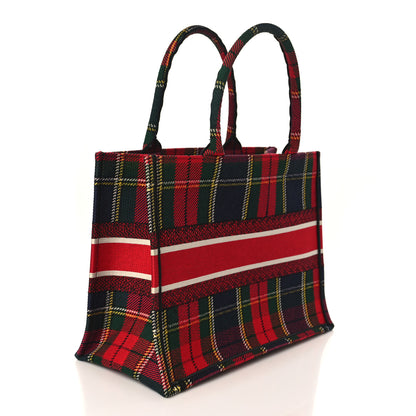Christian Dior Canvas Embroidered Medium Tartan Check Book Tote Red Multicolor 3 of 9