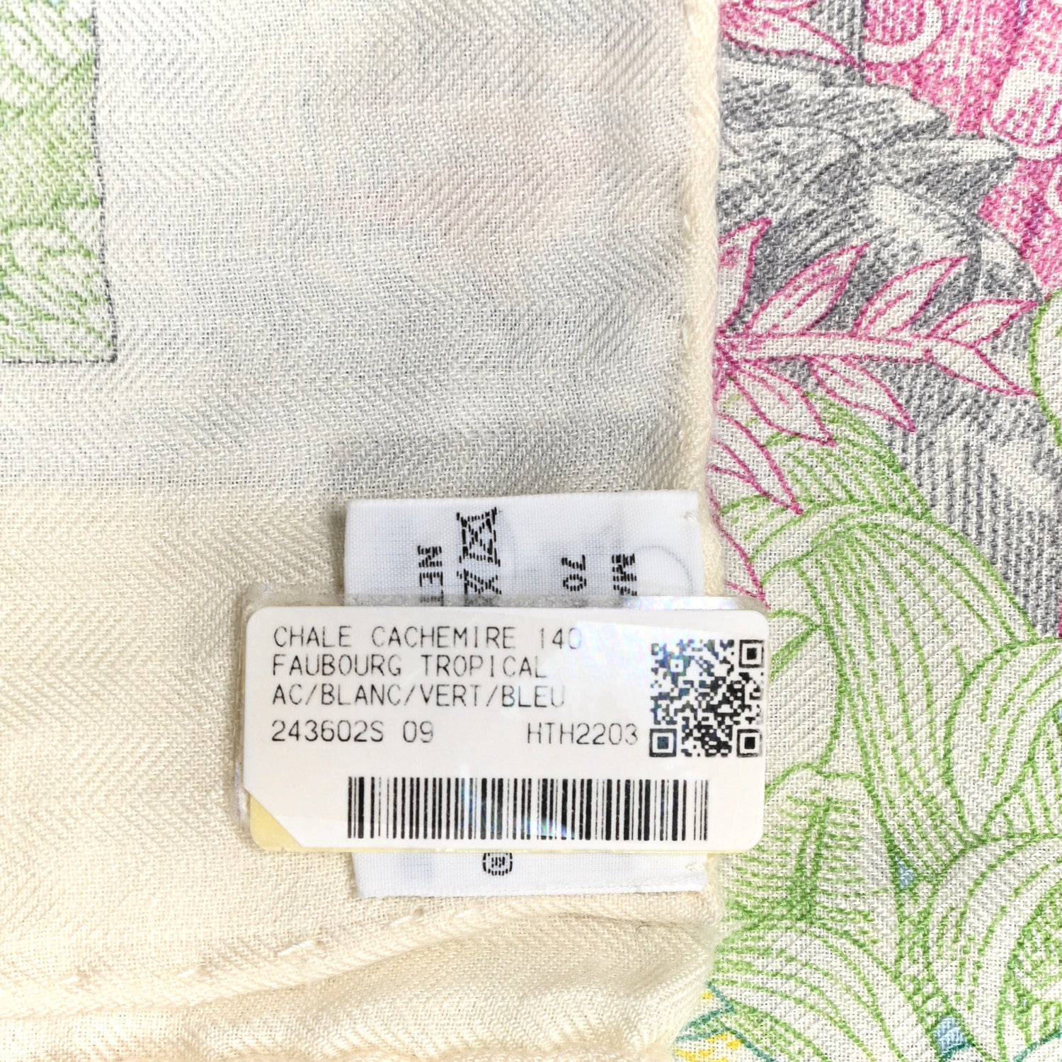 Hermes Cashmere Silk Faubourg Tropical Shawl 140 White Vert Bleu 3 of 6