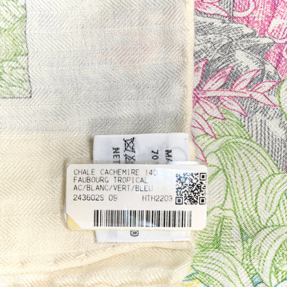 Hermes Cashmere Silk Faubourg Tropical Shawl 140 White Vert Bleu 3 of 6
