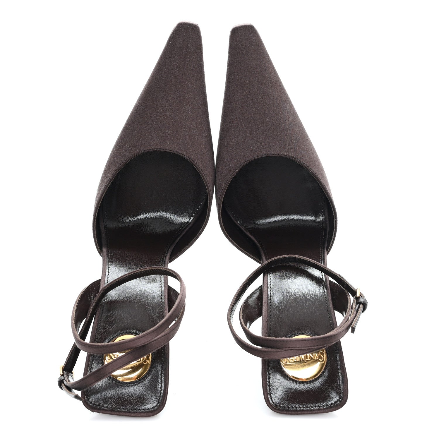 Saint Laurent Silk Satin Aimee 110 Slingback Pumps 38 Black Brown 2 of 11
