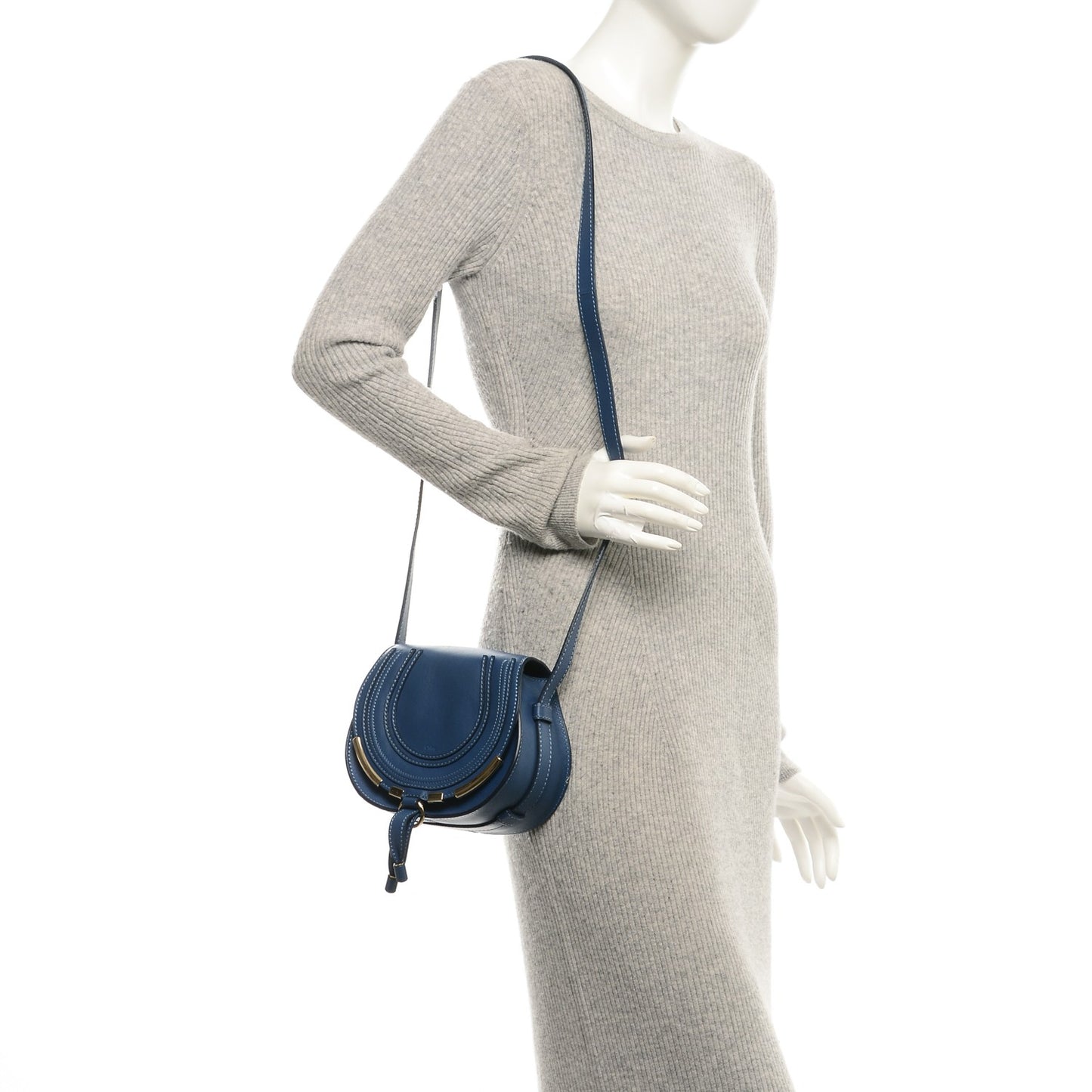 Calfskin Mini Marcie Metal Bar Trim Crossbody Bag Sea Water