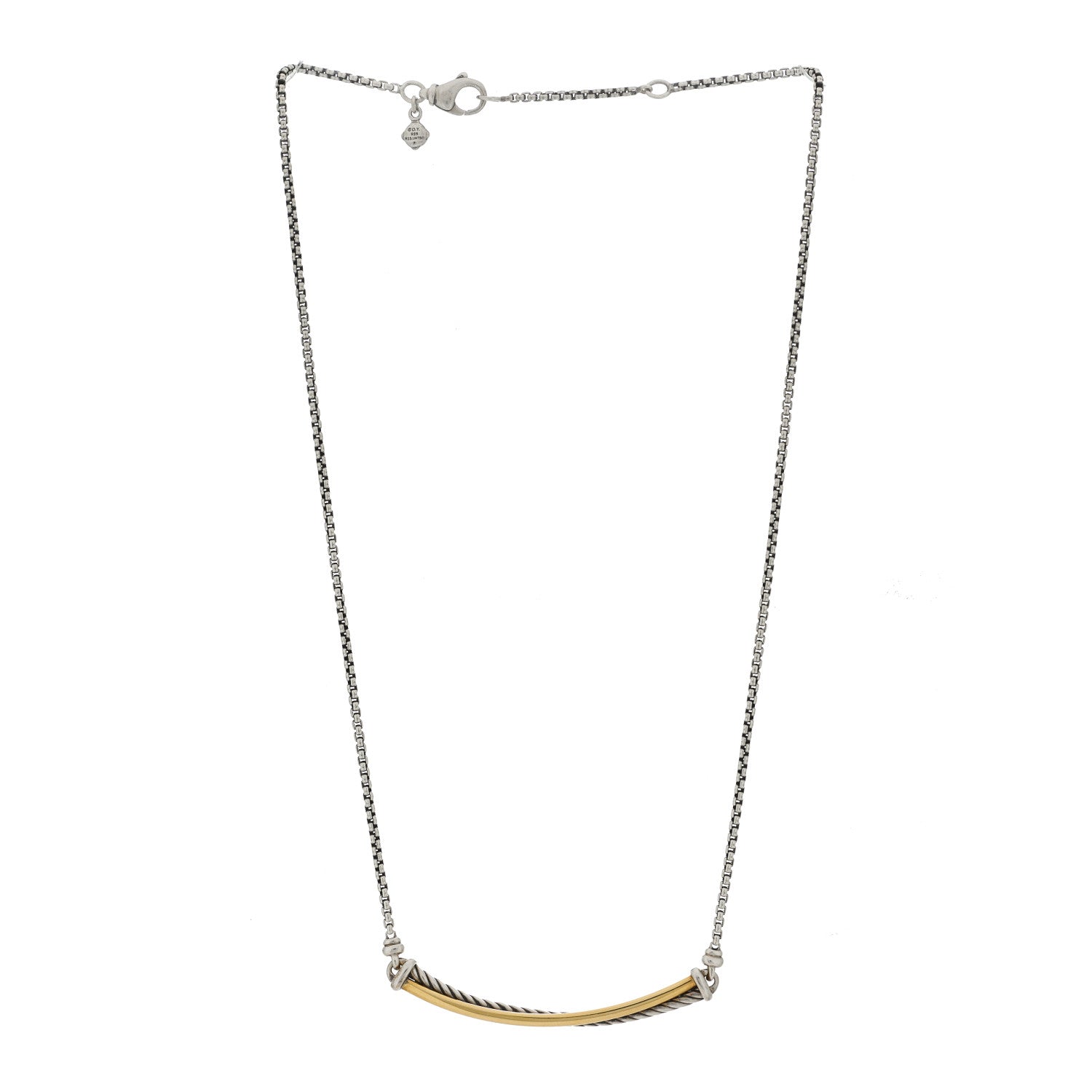 David Yurman Sterling Silver 18K Yellow Gold Crossover Bar Pendant Necklace 3 of 5