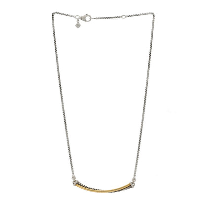 David Yurman Sterling Silver 18K Yellow Gold Crossover Bar Pendant Necklace 3 of 5