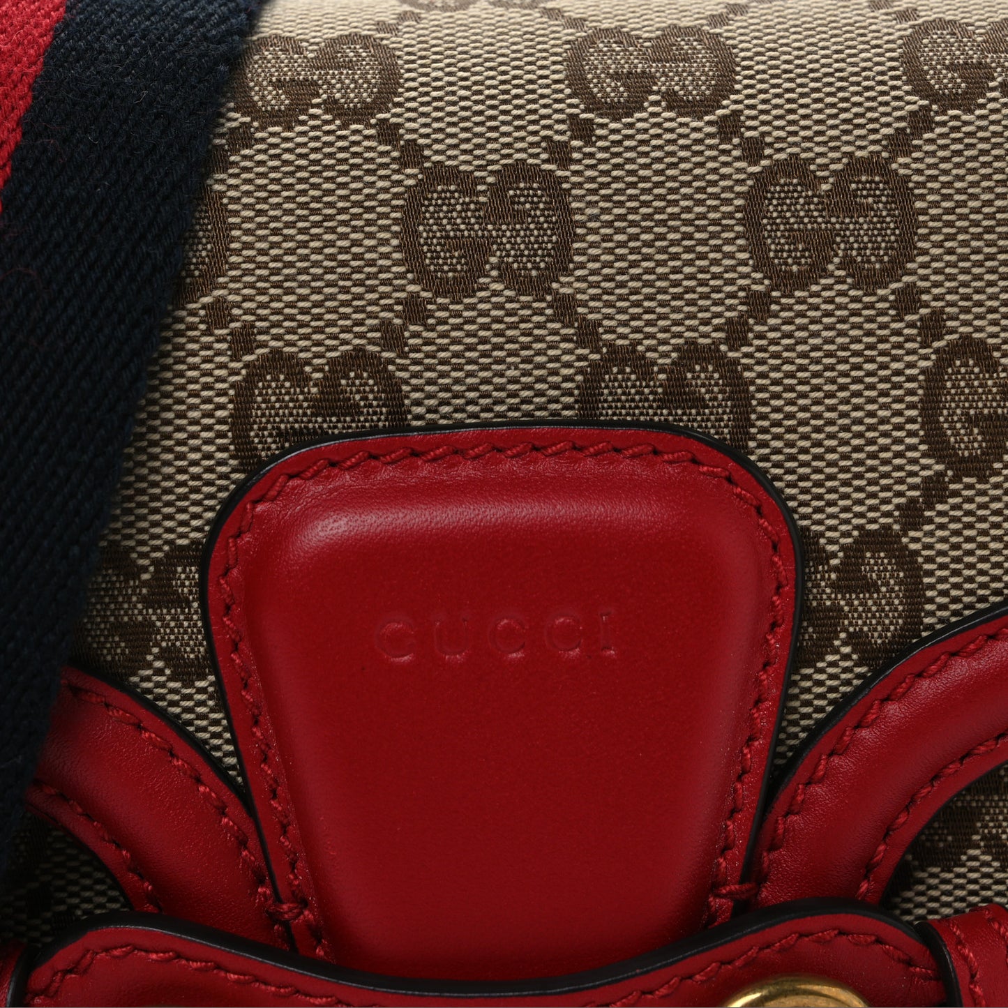 Monogram Ruinart Calfskin Small Lady Web Shoulder Bag Beige Ebony Hibiscus Red