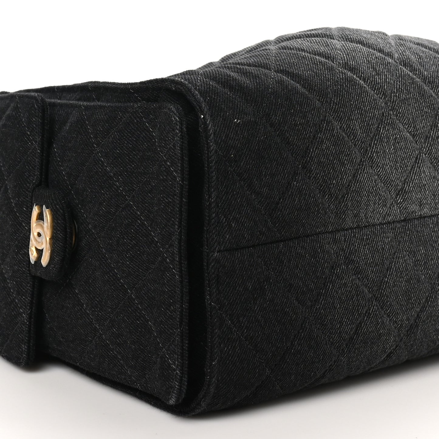 Washed Denim Quilted Small Chanel 25 Handbag Black