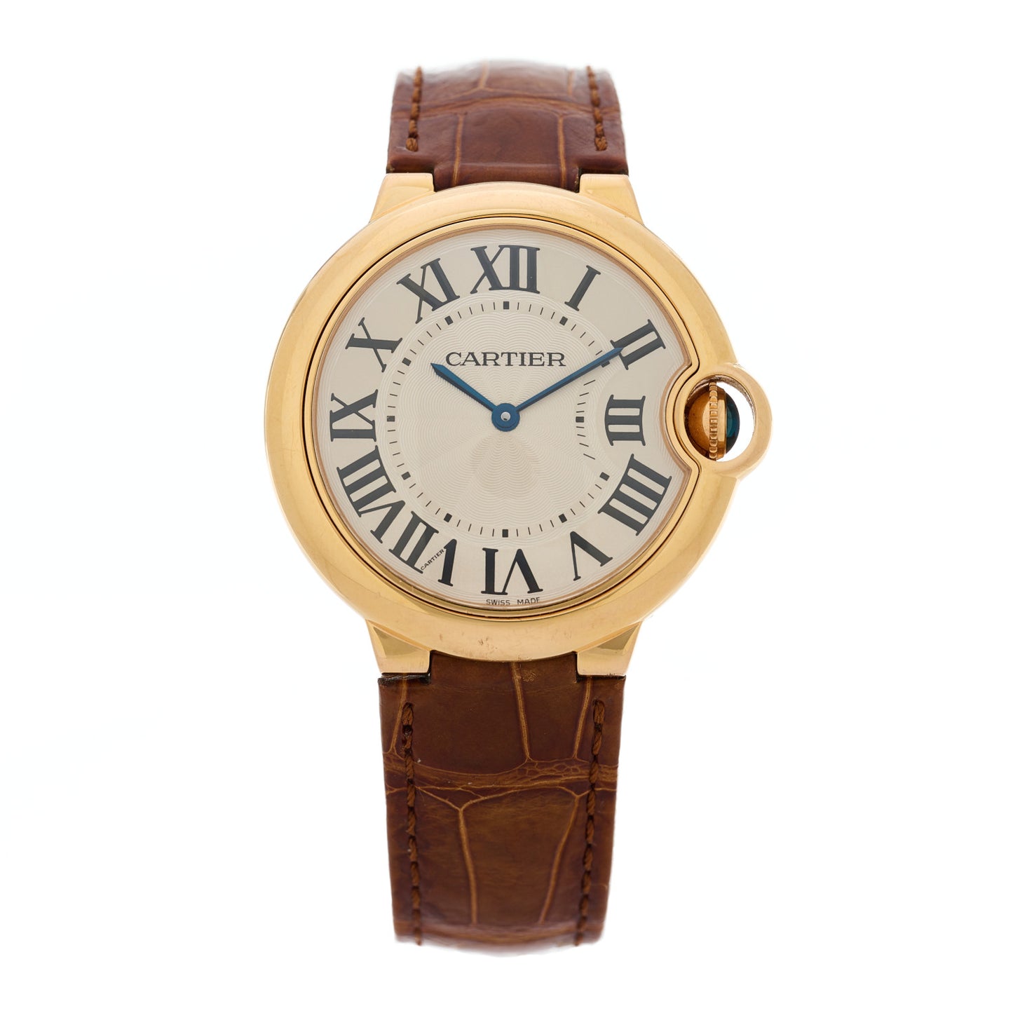 18K Pink Gold Alligator 36mm Ballon Bleu De Cartier Automatic Watch Brown