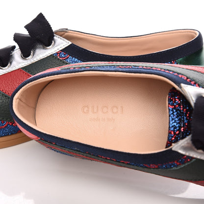 Gucci Lurex Calfskin Web GG Monogram Womens Falacer Sneakers 38 Iridescent Blue Iridescent Red Silver 6 of 10
