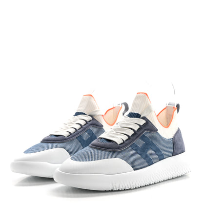 Hermes Knit Suede Goatskin Womens Crew Sneakers 38 Multicolor Bleu 3 of 9