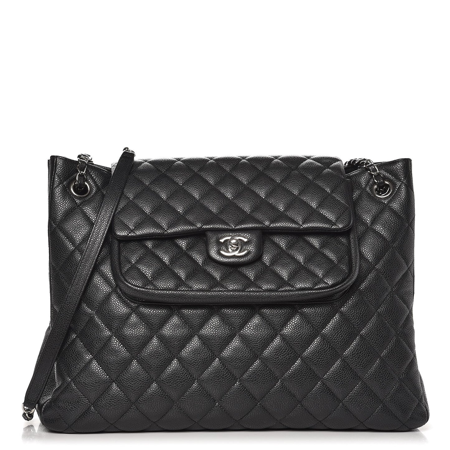 Caviar Quilted Flap Tote Black