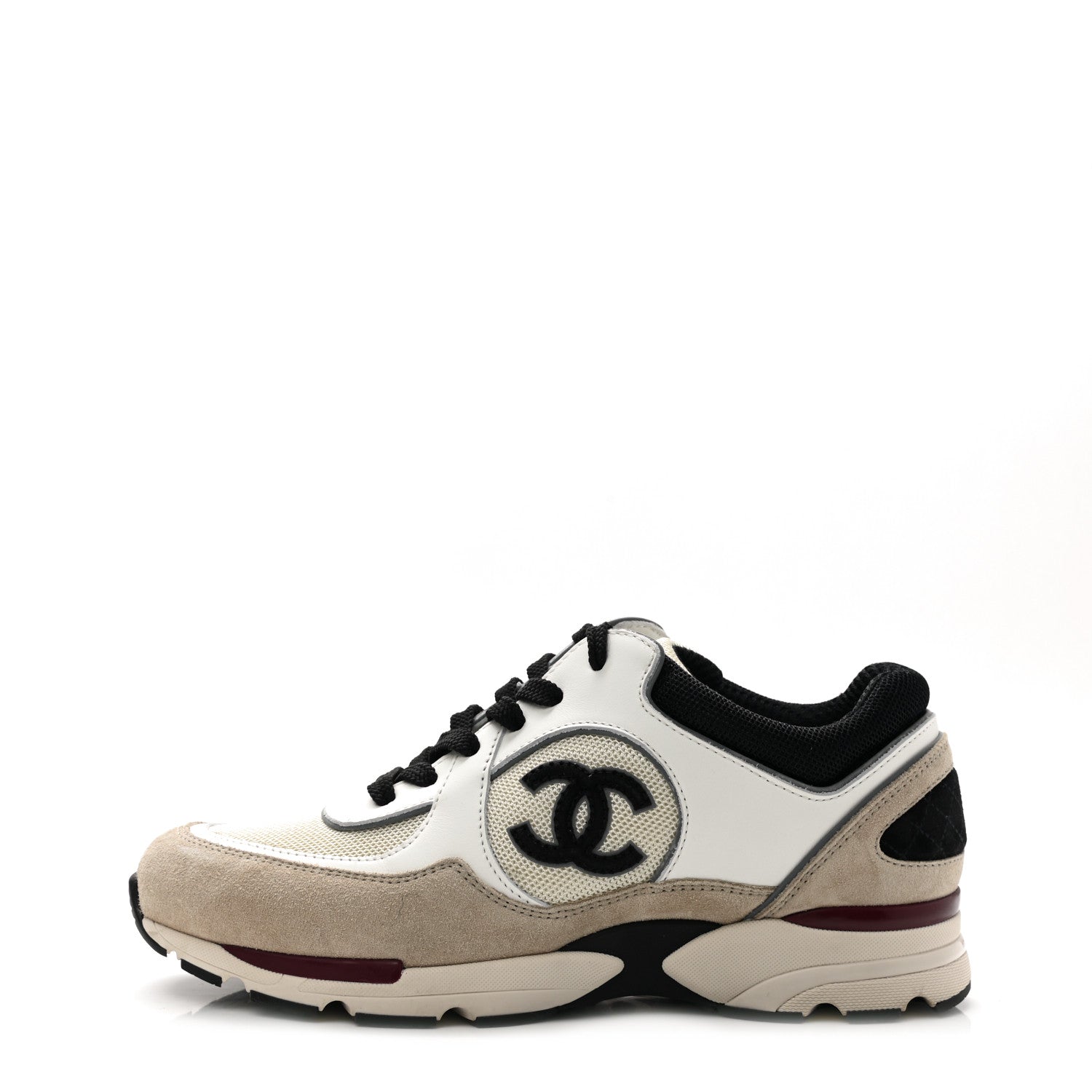 Chanel Mesh Suede Calfskin Womens CC Sneakers 39 White Ivory Dark Beige 1 of 8