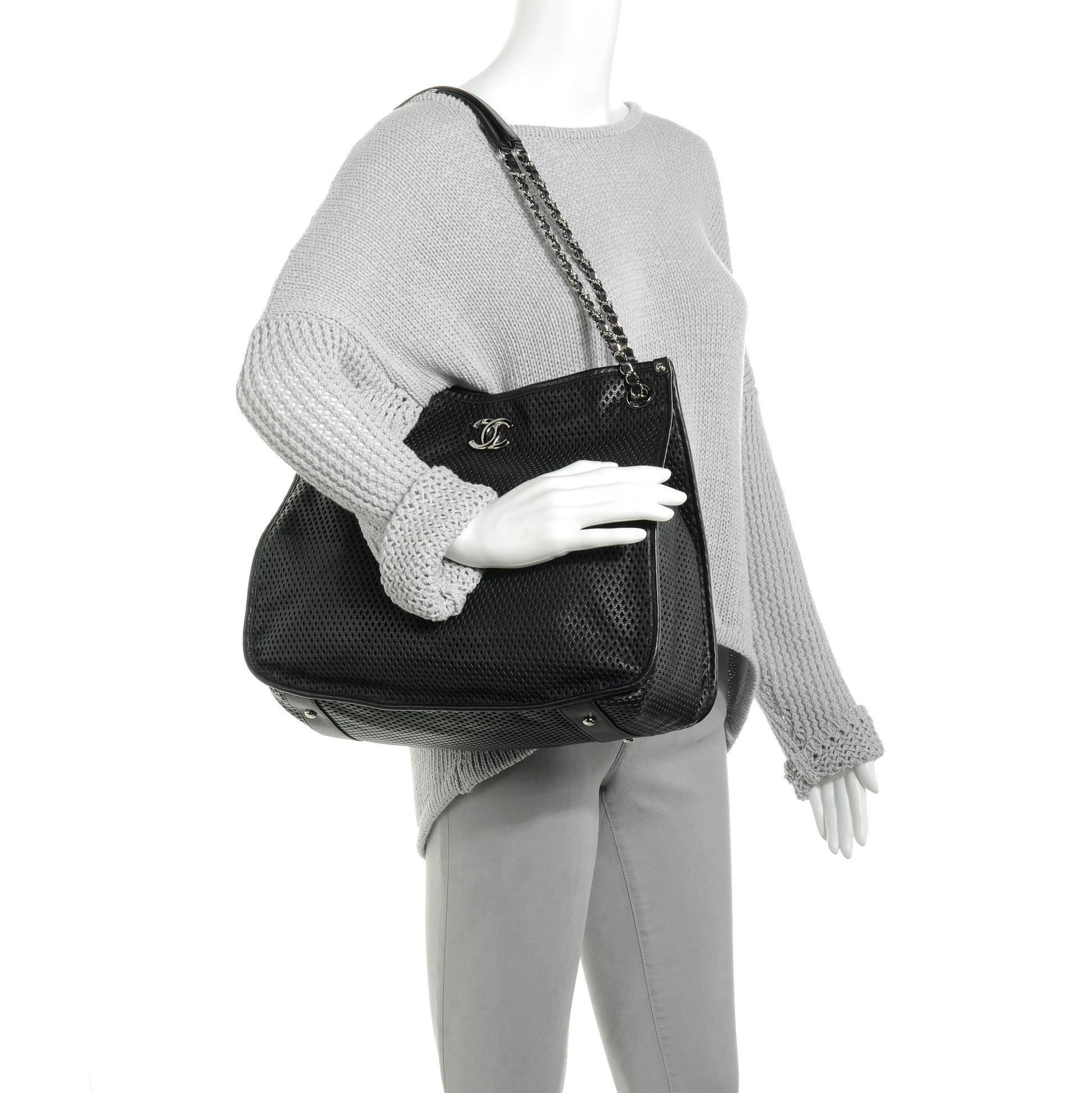 Chanel Calfskin Perforated Up In The Air Tote Black 2 of 9
