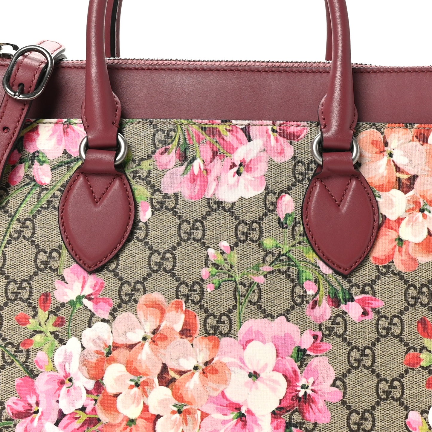 GG Supreme Monogram Blooms Small Zip Top Tote Beige Multicolor Dry Rose