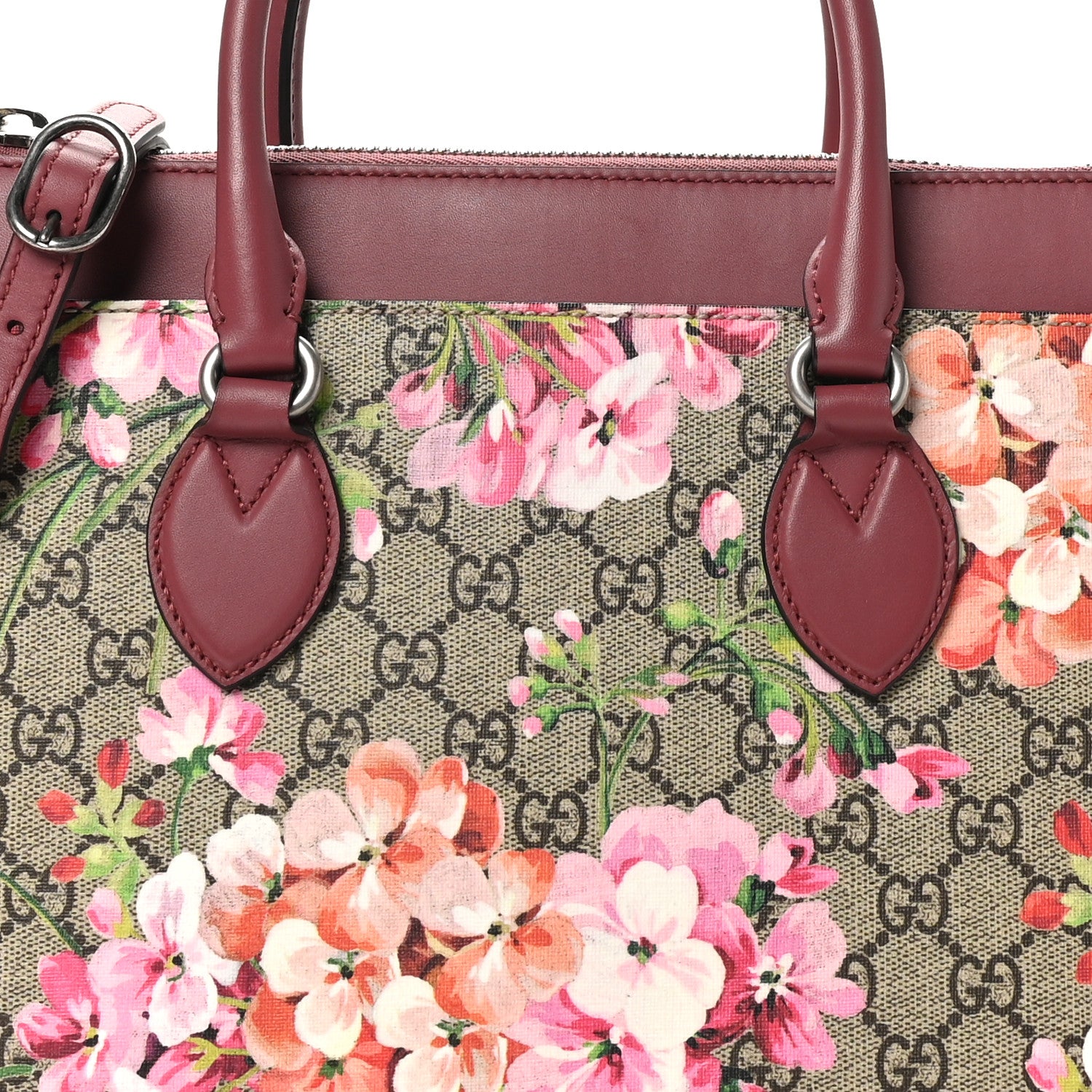 Gucci GG Supreme Monogram Blooms Small Zip Top Tote Beige Multicolor Dry Rose 9 of 11