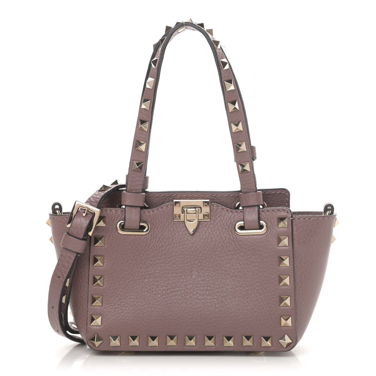 Grained Calfskin Micro Rockstud Tote Dark Mauve