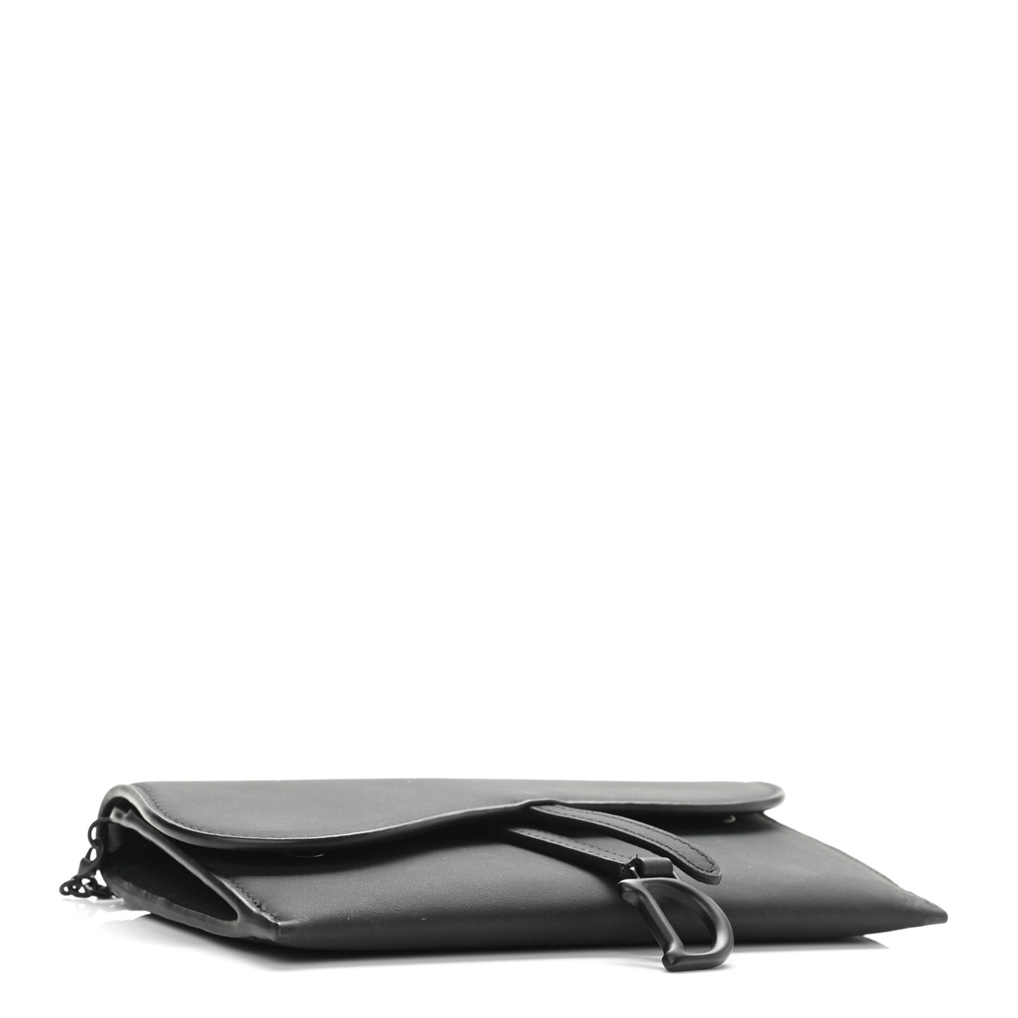 Ultra Matte Calfskin Saddle Chain Wallet Pouch Black