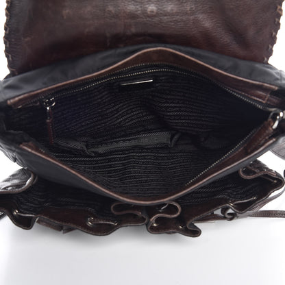 Prada Tessuto Nylon Calfskin Studded Shoulder Bag Bruciato 5 of 12