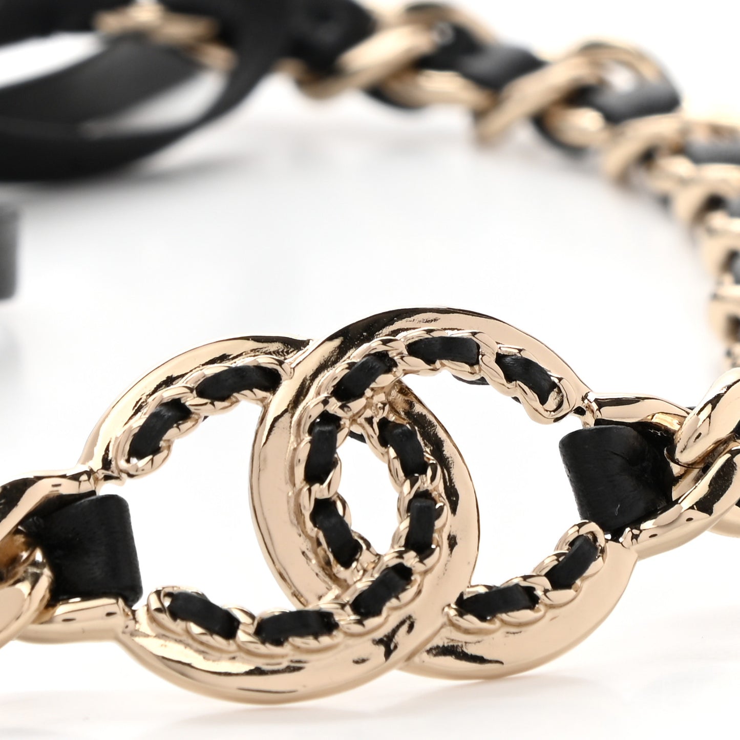 Metal Lambskin CC Chain Tie Headband Gold Black
