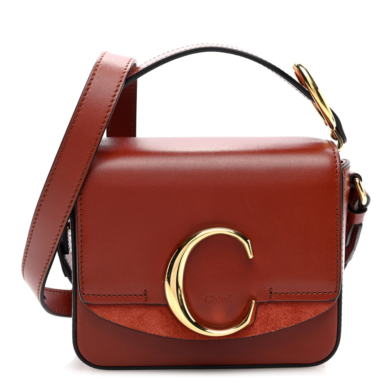 Chloe Shiny Calfskin Suede Mini C Double Carry Sepia Brown 1 of 9