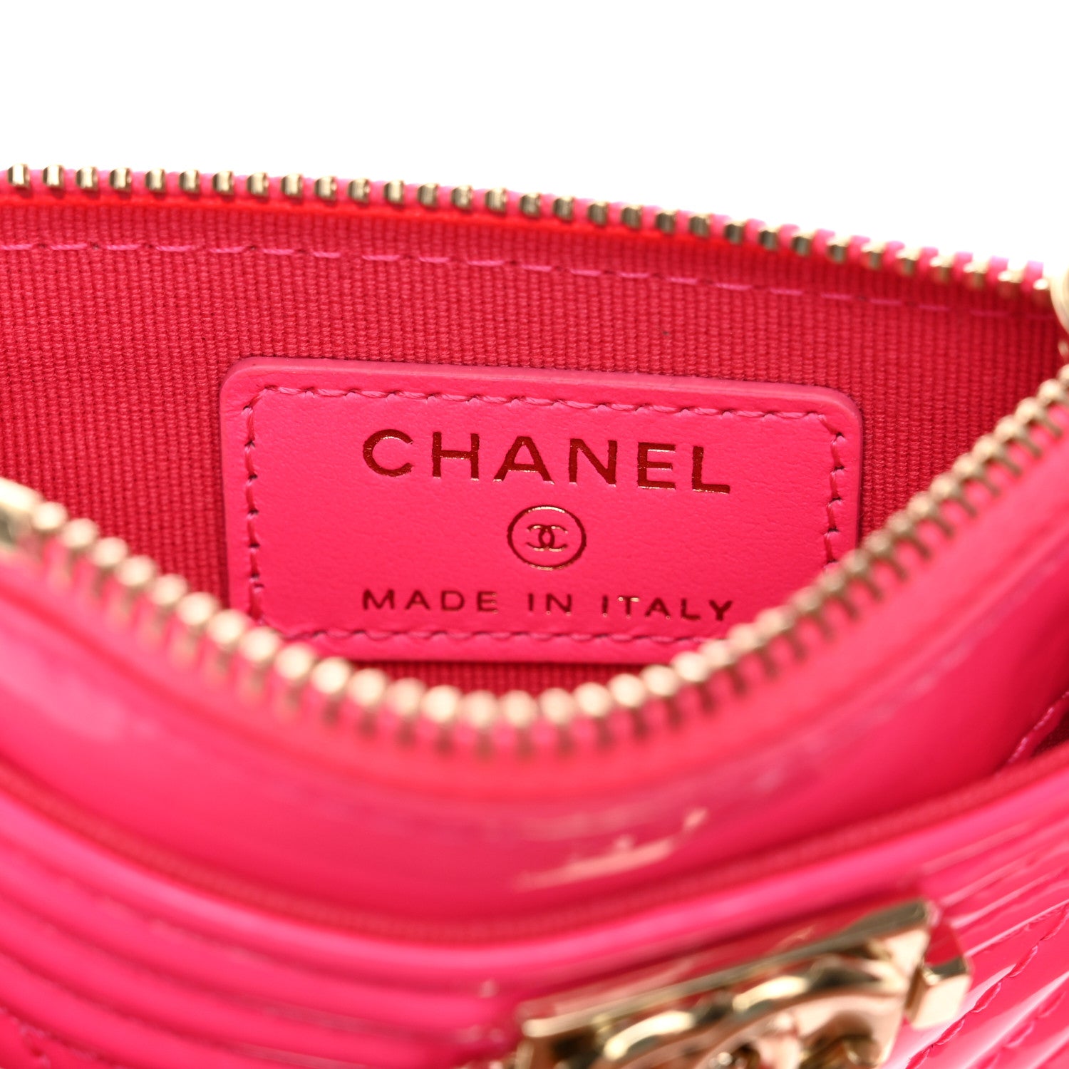 Chanel Patent Chevron Quilted Boy Zip Card Holder Neon Pink 6 of 8