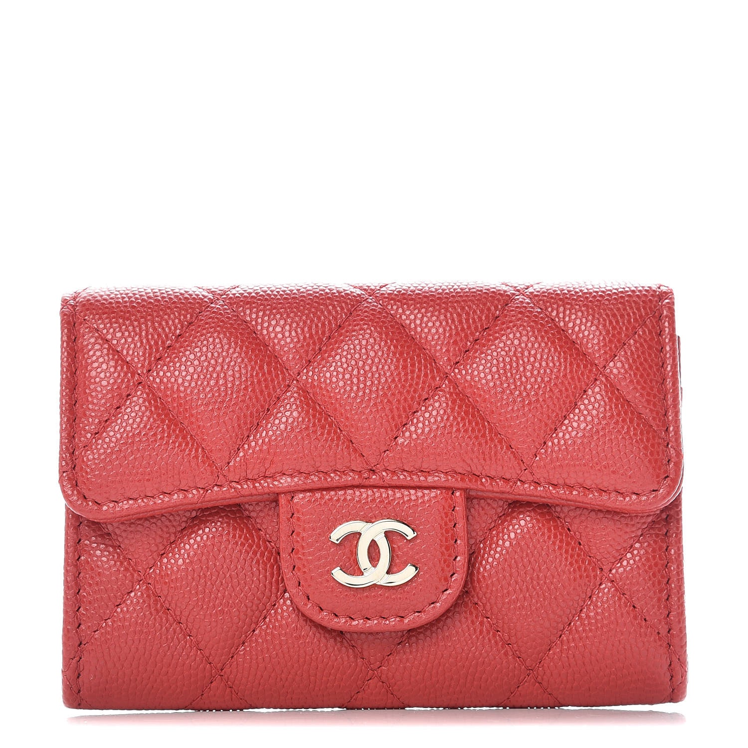 Chanel Caviar Quilted Flap Card Holder Wallet Red 1 of 9