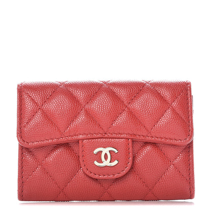 Chanel Caviar Quilted Flap Card Holder Wallet Red 1 of 9