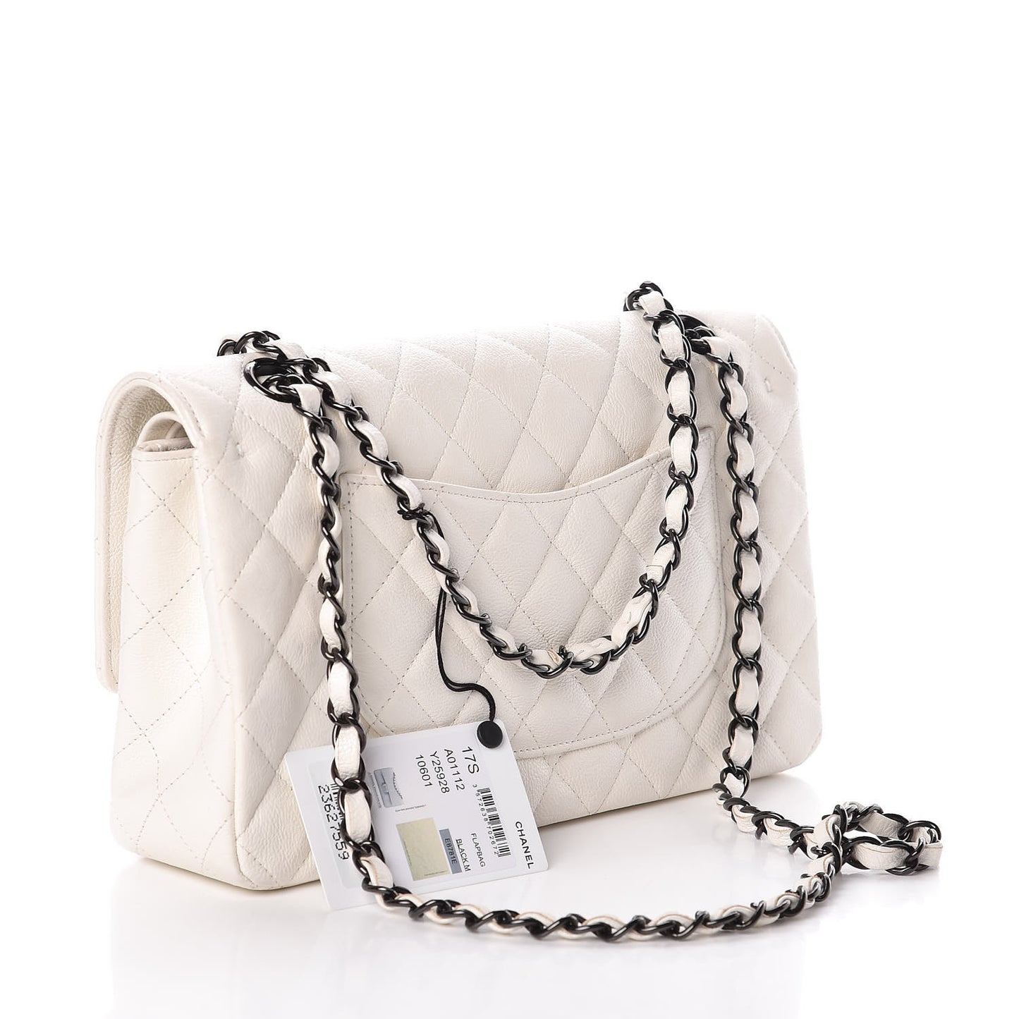 Grained Calfskin Quilted Medium Double Flap White