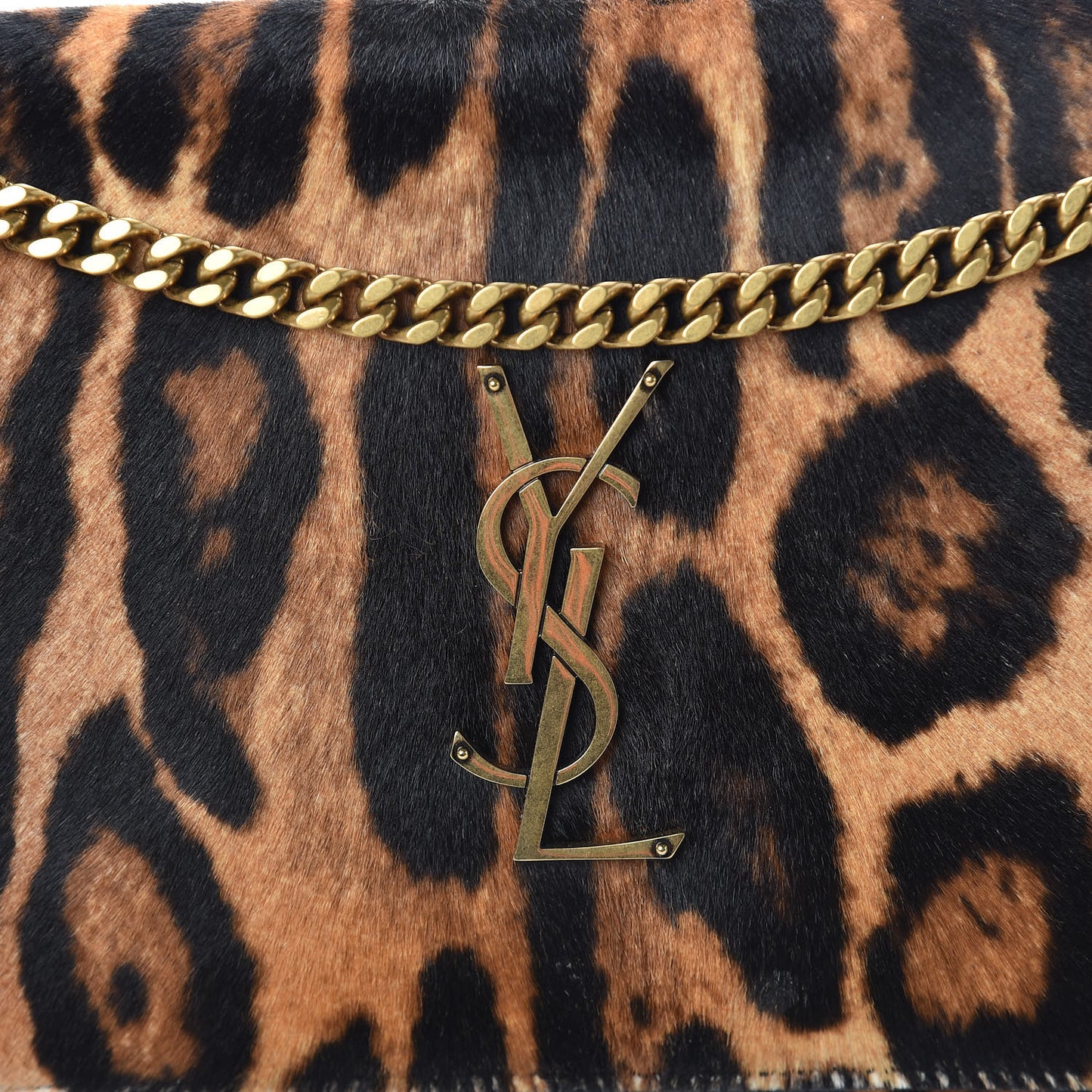 Calf Hair Monogram Chain Wallet Leopard