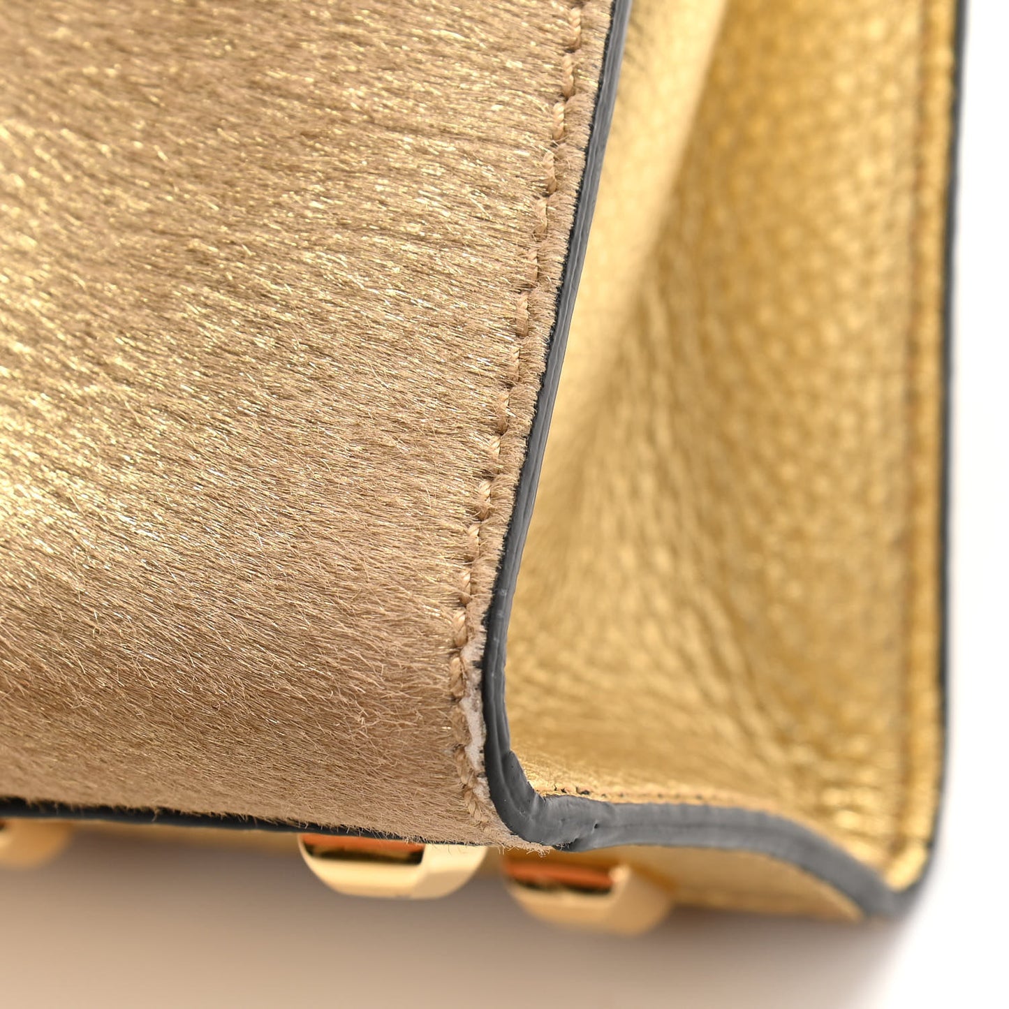 Metallic Calf Hair Small My Rockstud Frame Bag Gold