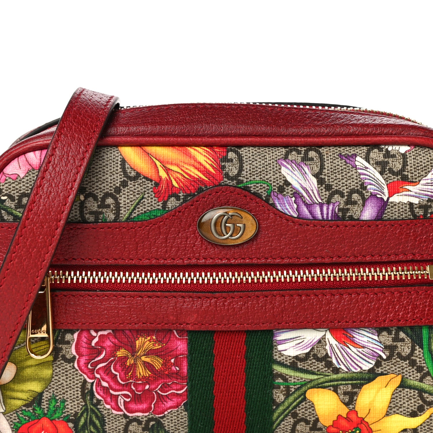 Gucci GG Supreme Monogram Flora Web Mini Ophidia Shoulder Bag Red 8 of 11