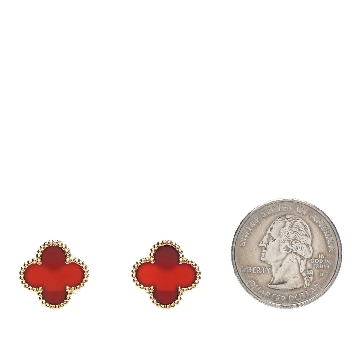 Van Cleef & Arpels 18K Yellow Gold Carnelian Vintage Alhambra Earrings 2 of 4