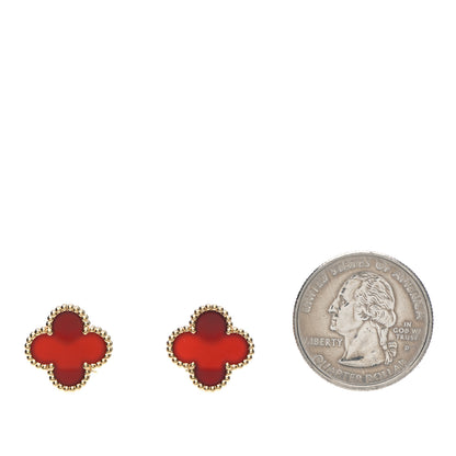 Van Cleef & Arpels 18K Yellow Gold Carnelian Vintage Alhambra Earrings 2 of 4