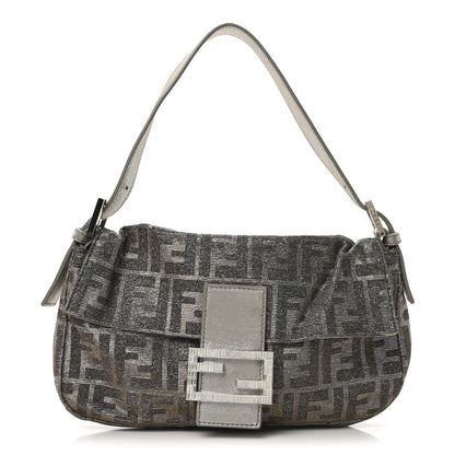 Fendi Metallic Lurex Zucca Vitello Baguette Oro Argento 2 of 19