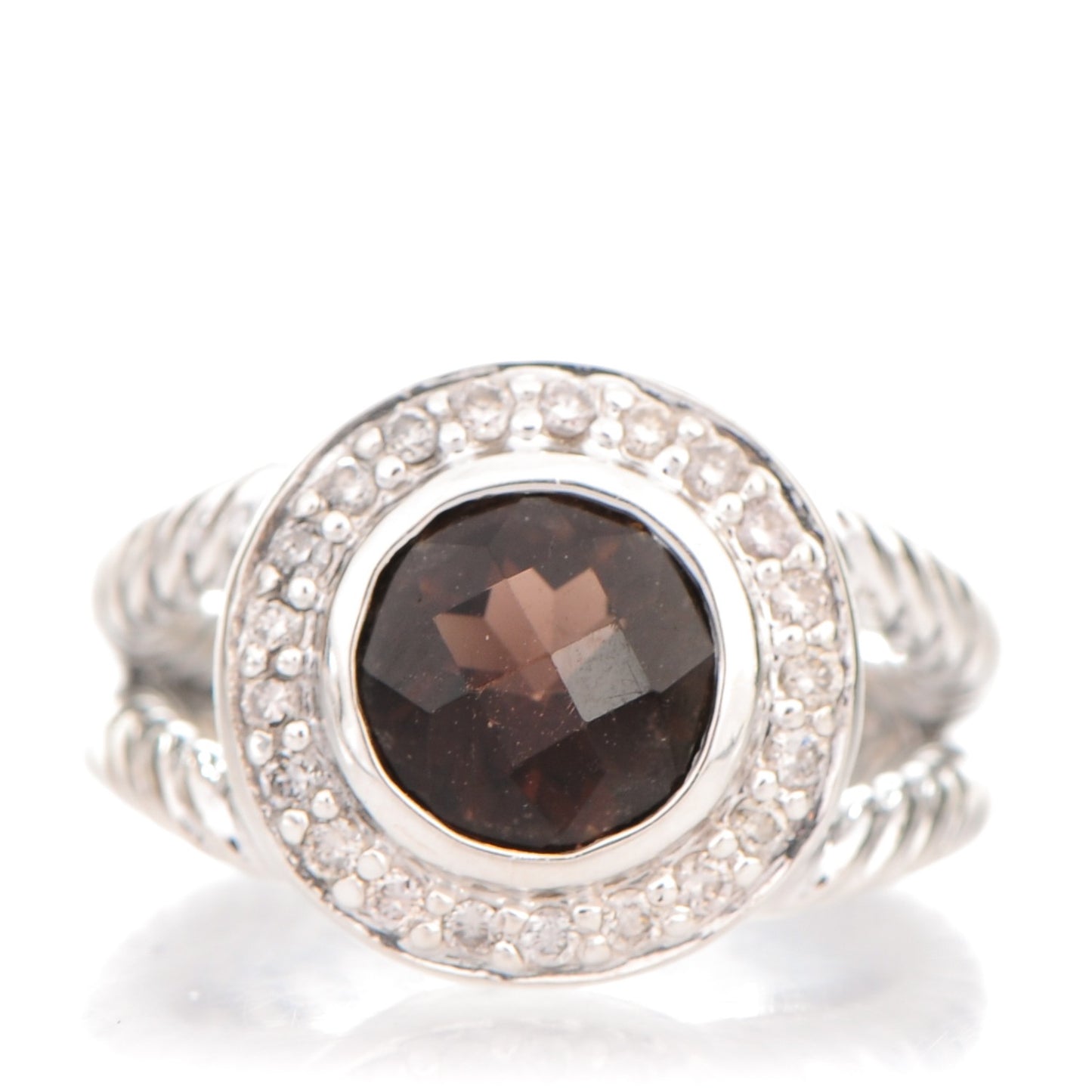 Sterling Silver Diamond Smoky Quartz 8mm Petite Cerise Ring 48 4.5