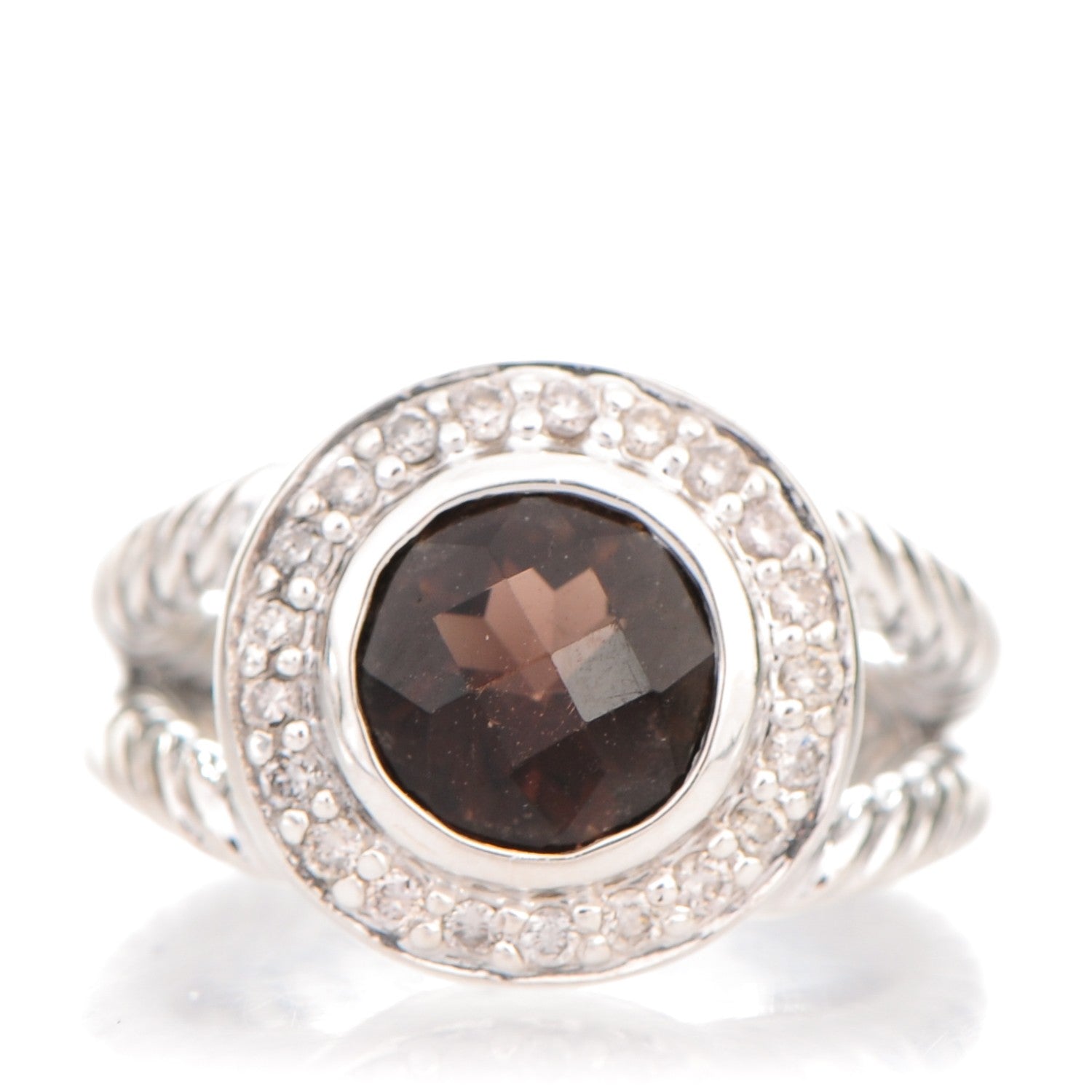 David Yurman Sterling Silver Diamond Smoky Quartz 8mm Petite Cerise Ring 48 4.5 1 of 5