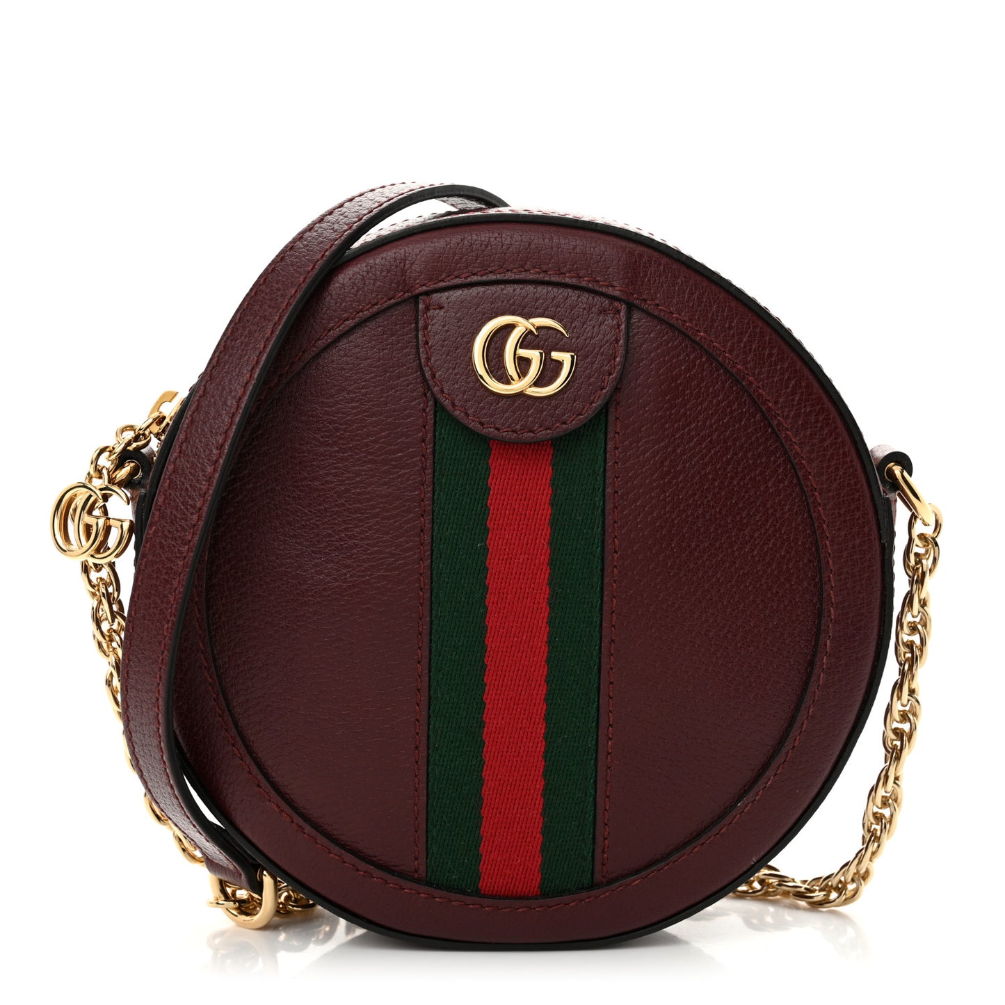 Soft Textured Calfskin Web Mini Ophidia Round Shoulder Bag Vintage Bordeaux