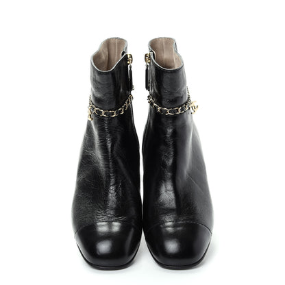 Chanel Crumpled Calfskin Cap Toe Chain Short Boots 39 Black 5 of 11