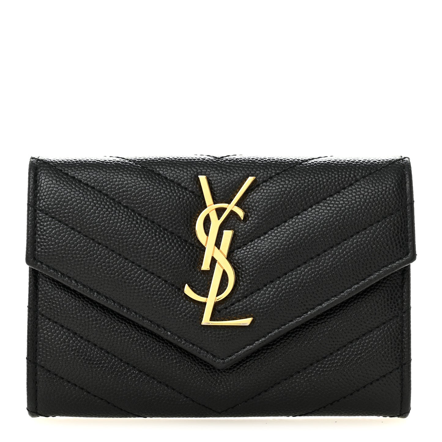 Grain De Poudre Matelasse Chevron Small Monogram Envelope Wallet Black