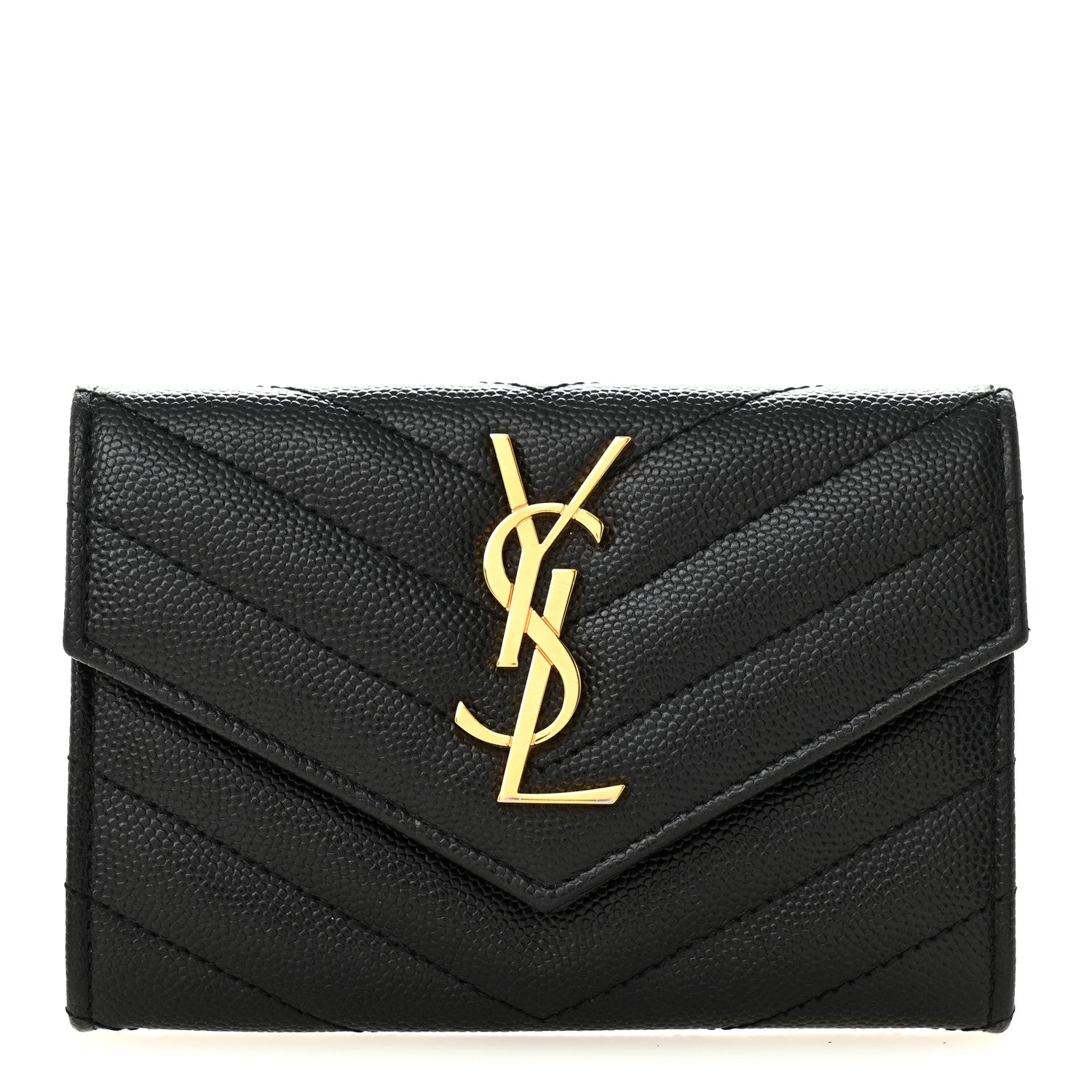 Saint Laurent Grain De Poudre Matelasse Chevron Small Monogram Envelope Wallet Black 1 of 7