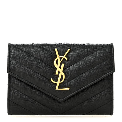 Saint Laurent Grain De Poudre Matelasse Chevron Small Monogram Envelope Wallet Black 1 of 7