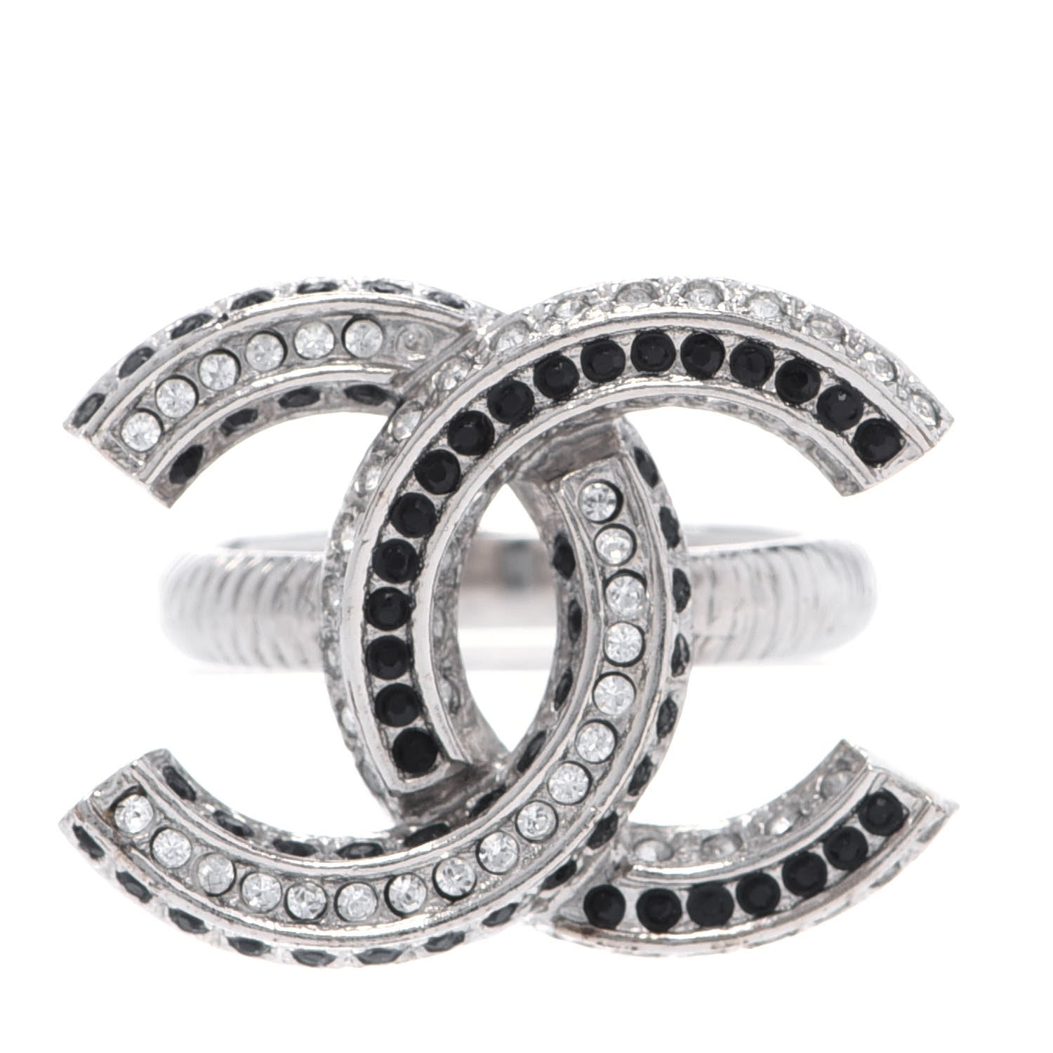 Chanel Crystal CC Ring 6 Silver Black 1 of 6