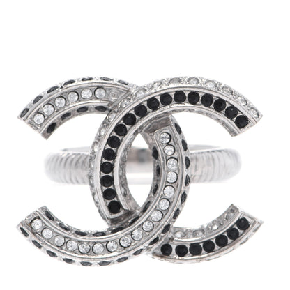 Chanel Crystal CC Ring 6 Silver Black 1 of 6