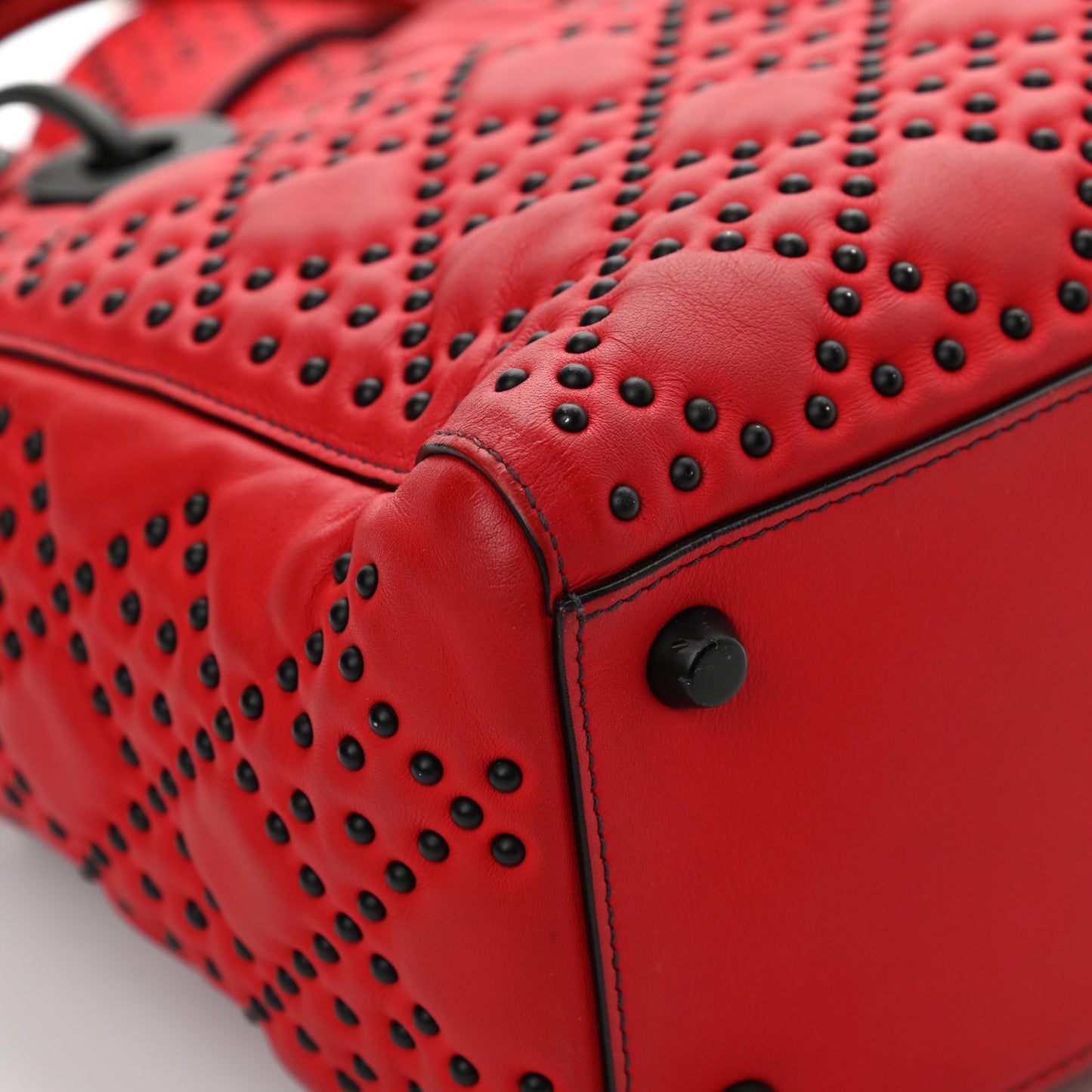 Lambskin Cannage Studded Medium Supple Lady Dior Red Black