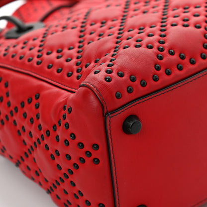 Christian Dior Lambskin Cannage Studded Medium Supple Lady Dior Red Black 9 of 17