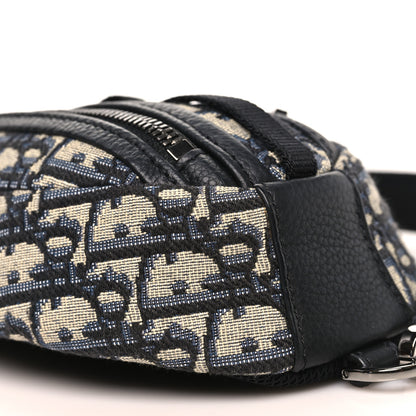 Christian Dior Grained Calfskin Oblique Scarab Sling Bag Blue Black 9 of 10